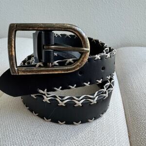 Women's Black Faux Leather Woven Cross Stitch Belt Size 2XL